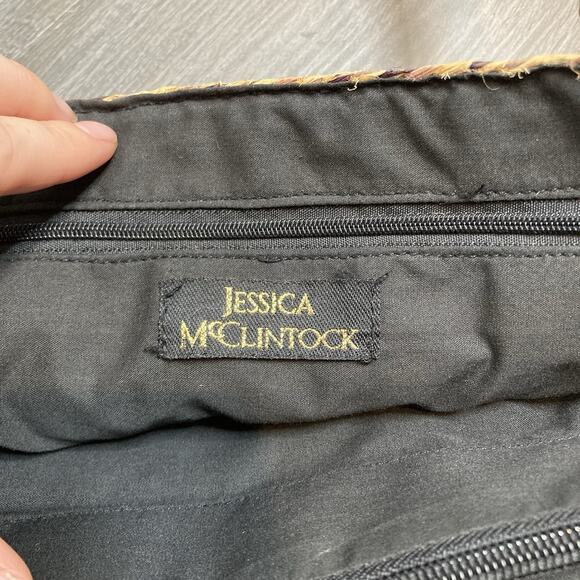 Jessica McClintock Women's Gold Woven Straw‎ Top Handle Bag Boho Euro Summer - Picture 3 of 5